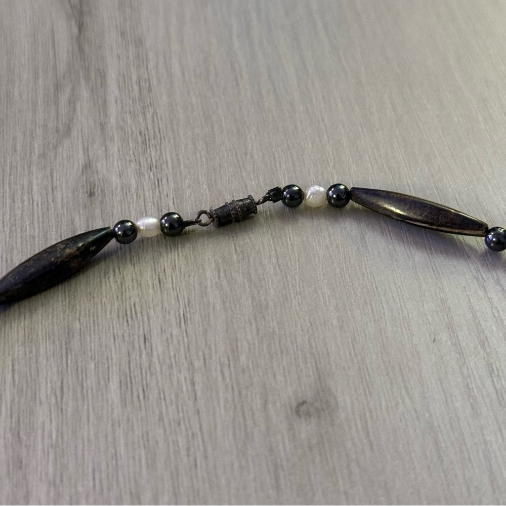 Vintage 90s Handmade Natural Stone & Pearl Necklace OOAK - Picture 4 of 6